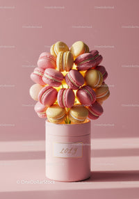 Colorful macaron bouquet in pastel gift box