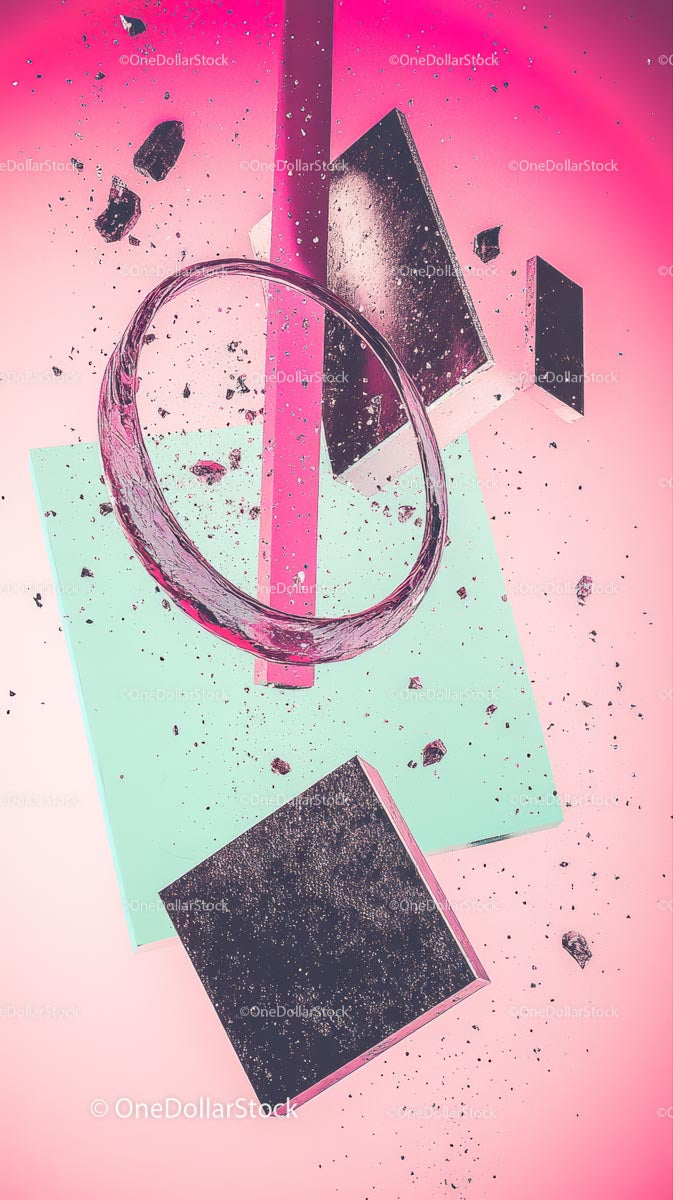 Abstract Urban Destruction Scene with Flying Concrete Debris