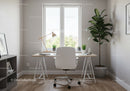 Bright Modern Home Office with Desk, Chair, Plants and Natural Light