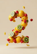 Number two formed by vibrant fresh tropical fruits