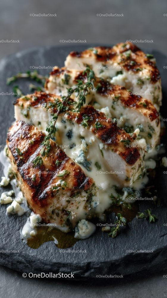 Artisan Blue Cheese Wheel on Dark Rustic Surface in Gourmet Food Setting