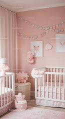 Cute Pink Nursery with Plush Toys and Wall Decorations for Babies