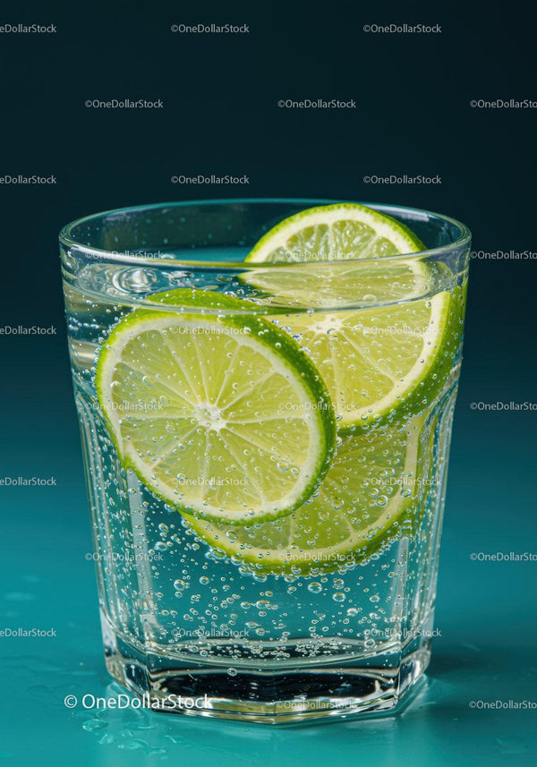 Fresh Lime Slices in Sparkling Water Glass