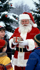 Santa Claus Giving Christmas Gift to Excited Children