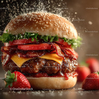 Delicious Double Cheeseburger with Bacon and Fresh Vegetables