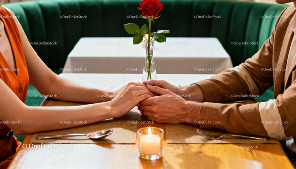 Couple Holding Hands During Intimate Romantic Dinner