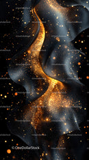 Elegant Abstract Cosmic Scene with Golden Glitters and Light