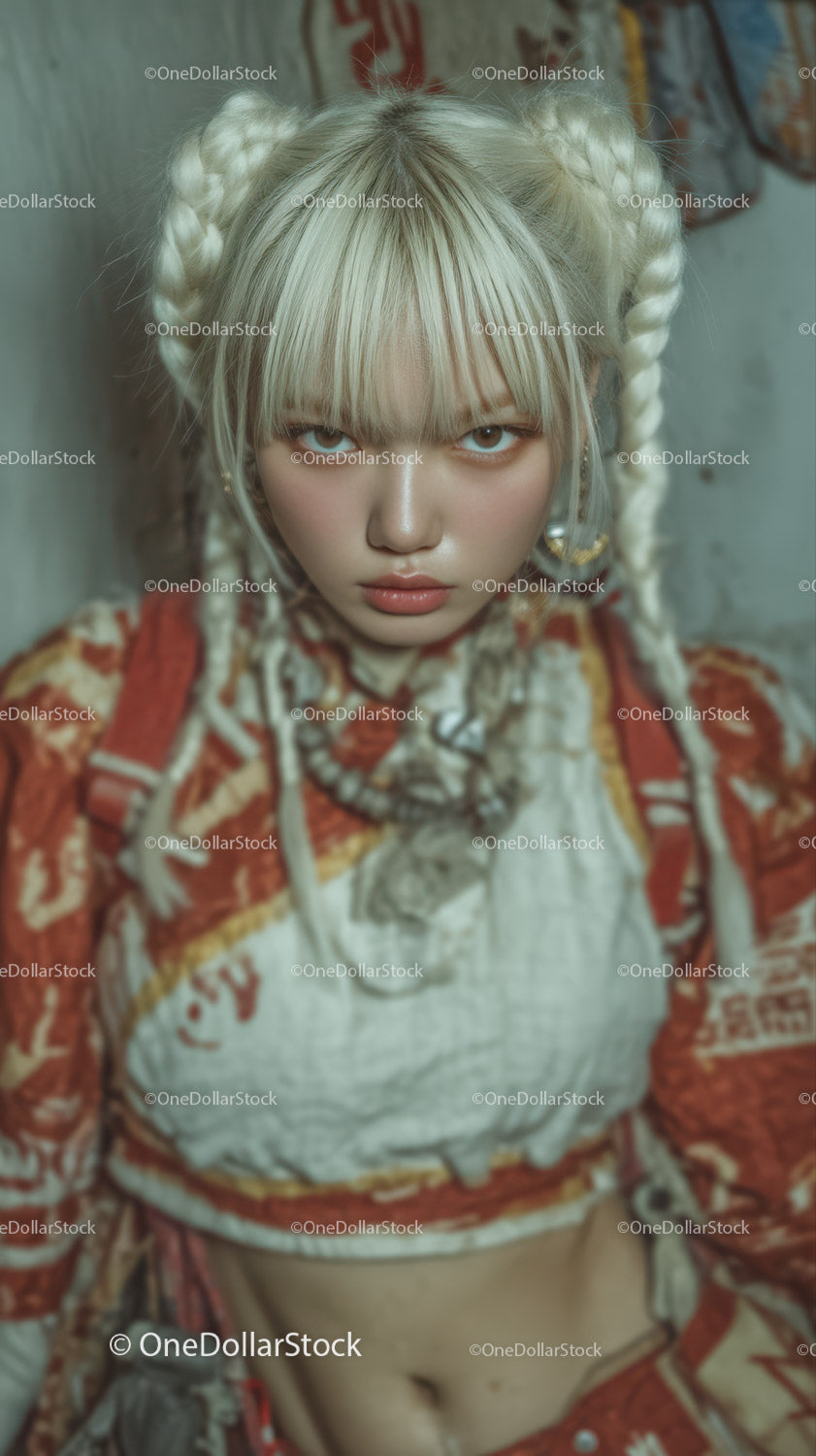 Edgy Youthful Woman with Braided Hair in Streetwear Fashion