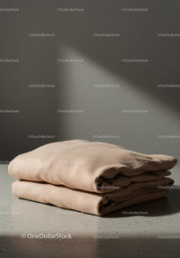 Beige Ribbed Sweater Folded on a Neutral Surface
