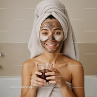 Young Woman Enjoying Facial Mask Treatment with Towel Wrap