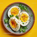 Deviled Eggs with Parsley on a Rustic Plate Bright Yellow Background