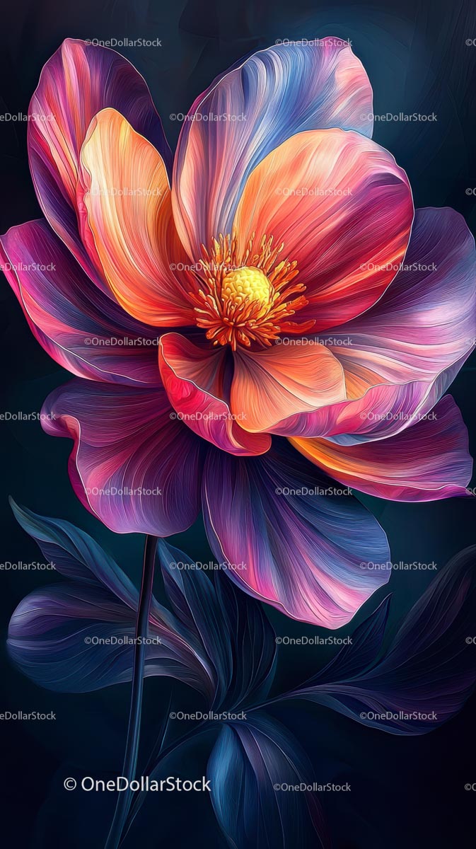 Vibrant Multicolored Peony Flower in Artistic Illustration