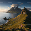 Majestic Mountain Range Over Scenic Coastal Landscape at Sunset