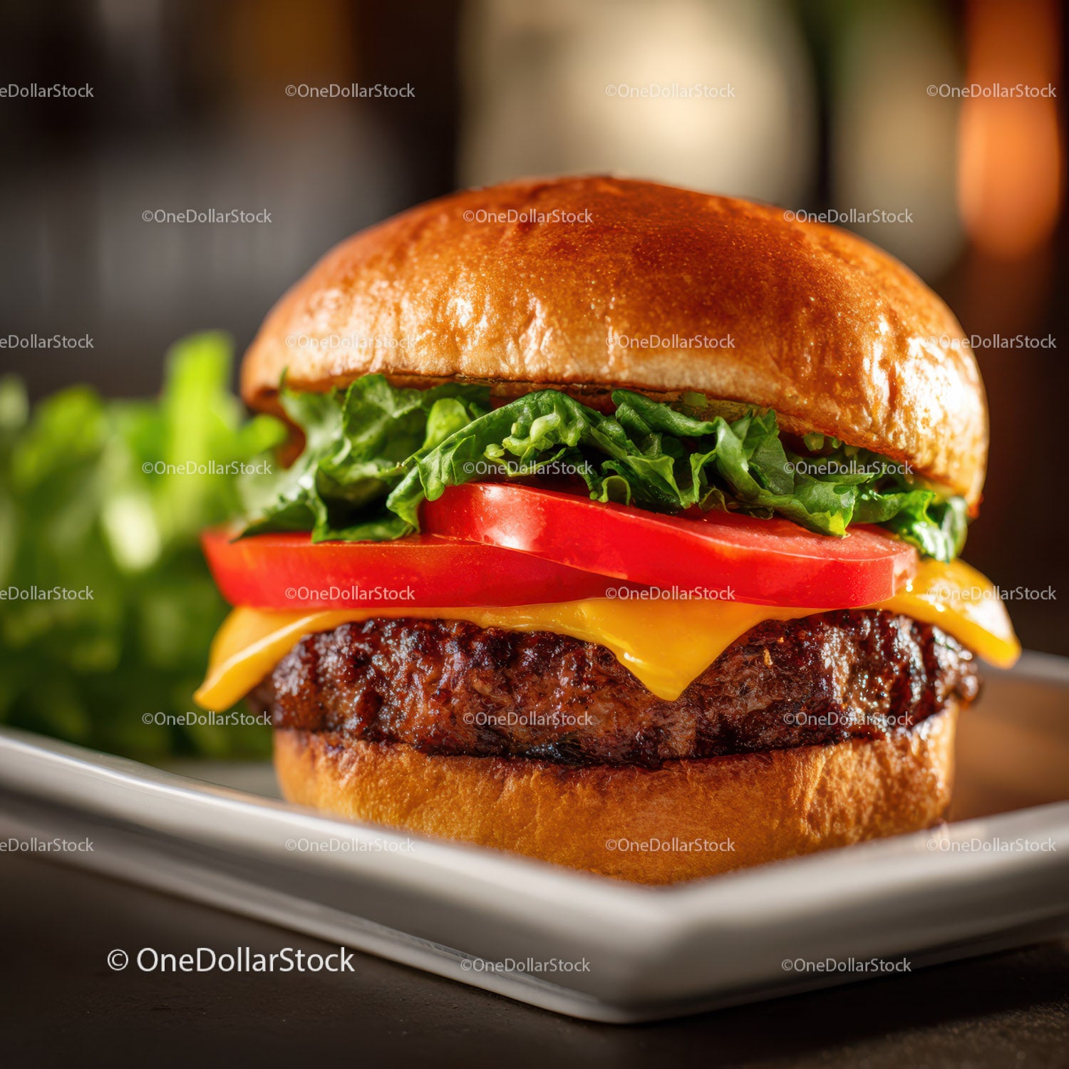 Juicy Cheeseburger with Fresh Vegetables and Melted Cheese