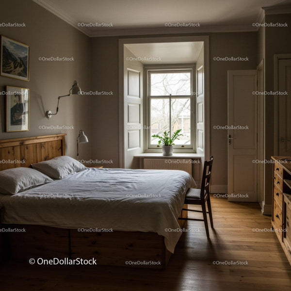 Bright Cozy Bedroom with Potted Plant and Natural Light