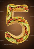 Number Five Composed of Tacos with Chicken and Avocado
