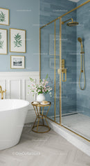 Modern bathroom with gold accents and floral decor