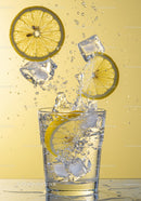 Refreshing Lemon Slices and Ice Splash in Clear Glass