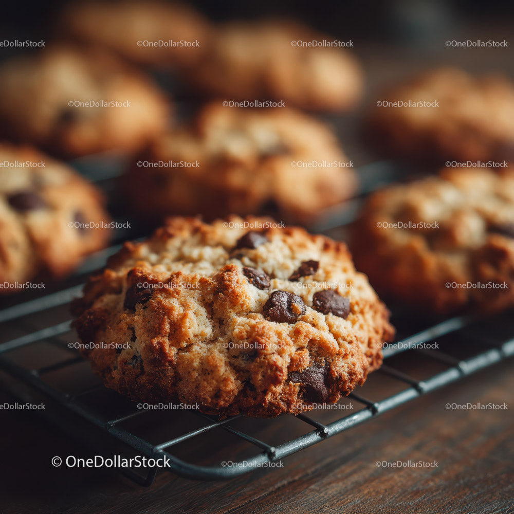 Freshly Baked Chocolate Chip Cookies on Cooling Rack