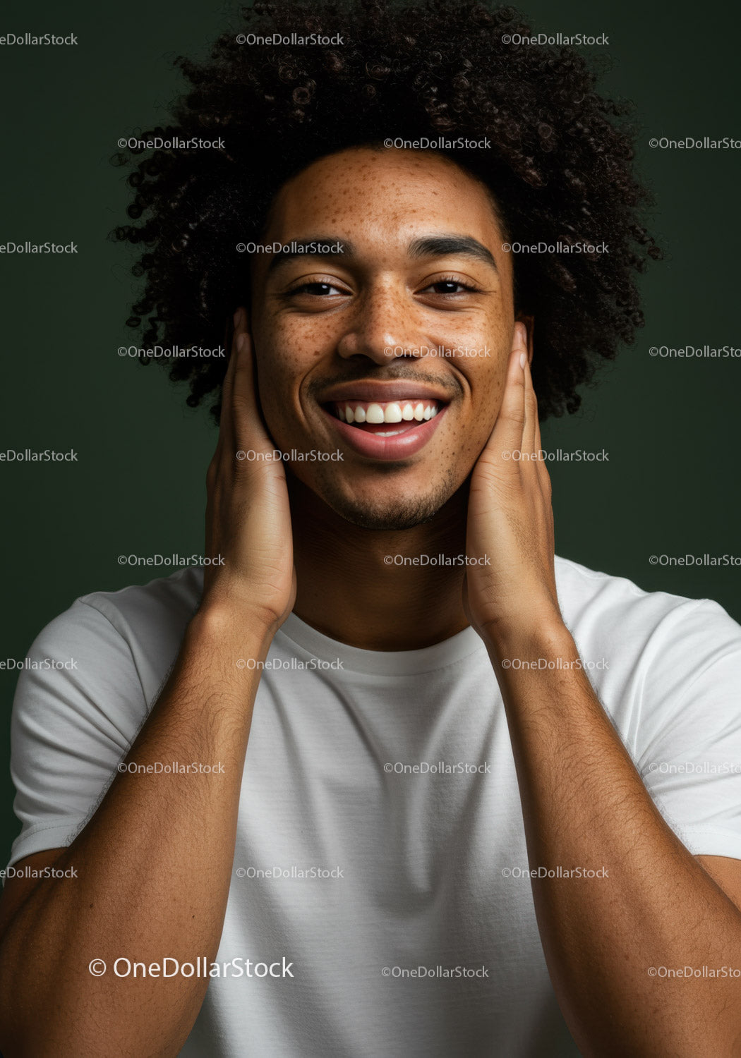 Young Man with Curly Hair and Bright Smile Portrait
