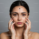 Woman with Facial Zones Marked for Skin Analysis and Beauty Treatment