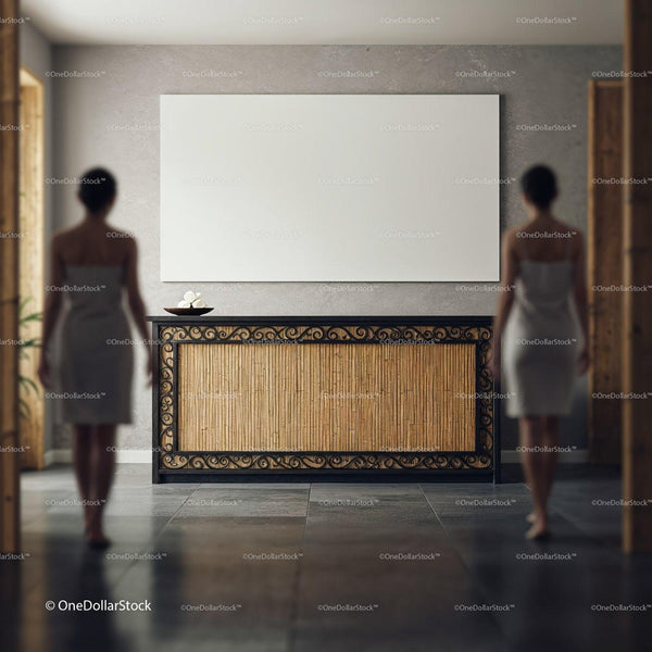 Two Women Entering Calm Spa Reception Area JPG Mockup Image