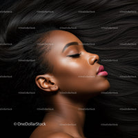 Serene profile of woman with flowing black hair