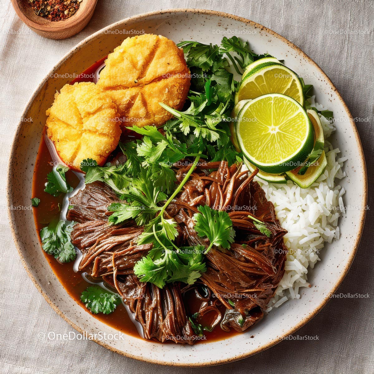 Savor a Delicious Platter of Shredded Beef with Rice and Lime
