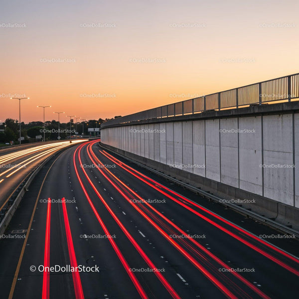 Long Exposure Highway Light Trails at Sunset Overpass JPG Mockup Image