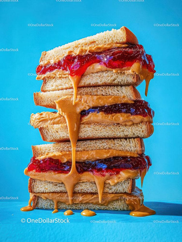 Delicious Stacked Peanut Butter and Jelly Sandwich Delight