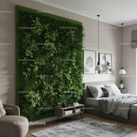 Modern Bedroom with Lush Green Plant Wall for Relaxation and Style