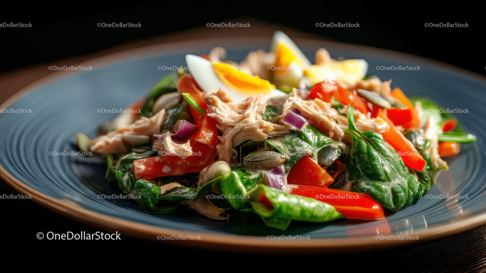 Fresh Chicken Salad with Cherry Tomatoes and Boiled Egg