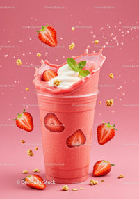 Fresh Strawberry Smoothie with Cream and Granola Splash