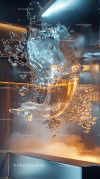 Elegant Glass Sculpture Surrounded by Dynamic Water Splash in Modern Setting