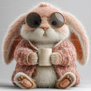 Cute Bunny Wearing Sunglasses and Cozy Pink Sweater Holding Coffee Mug