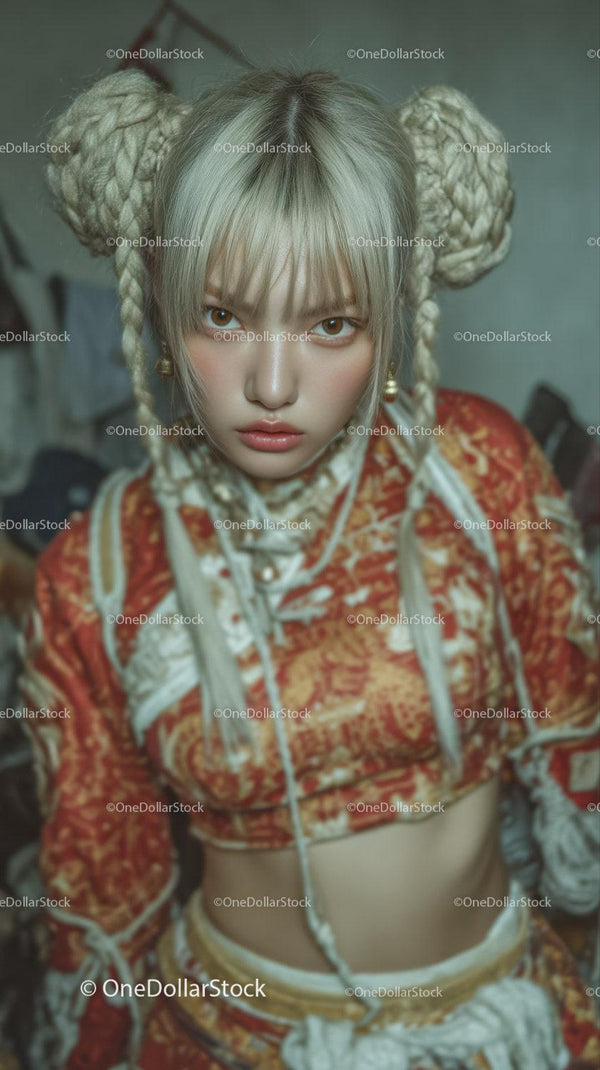 Fashionable Young Woman with Unique Braided Hairstyle and Bold Style