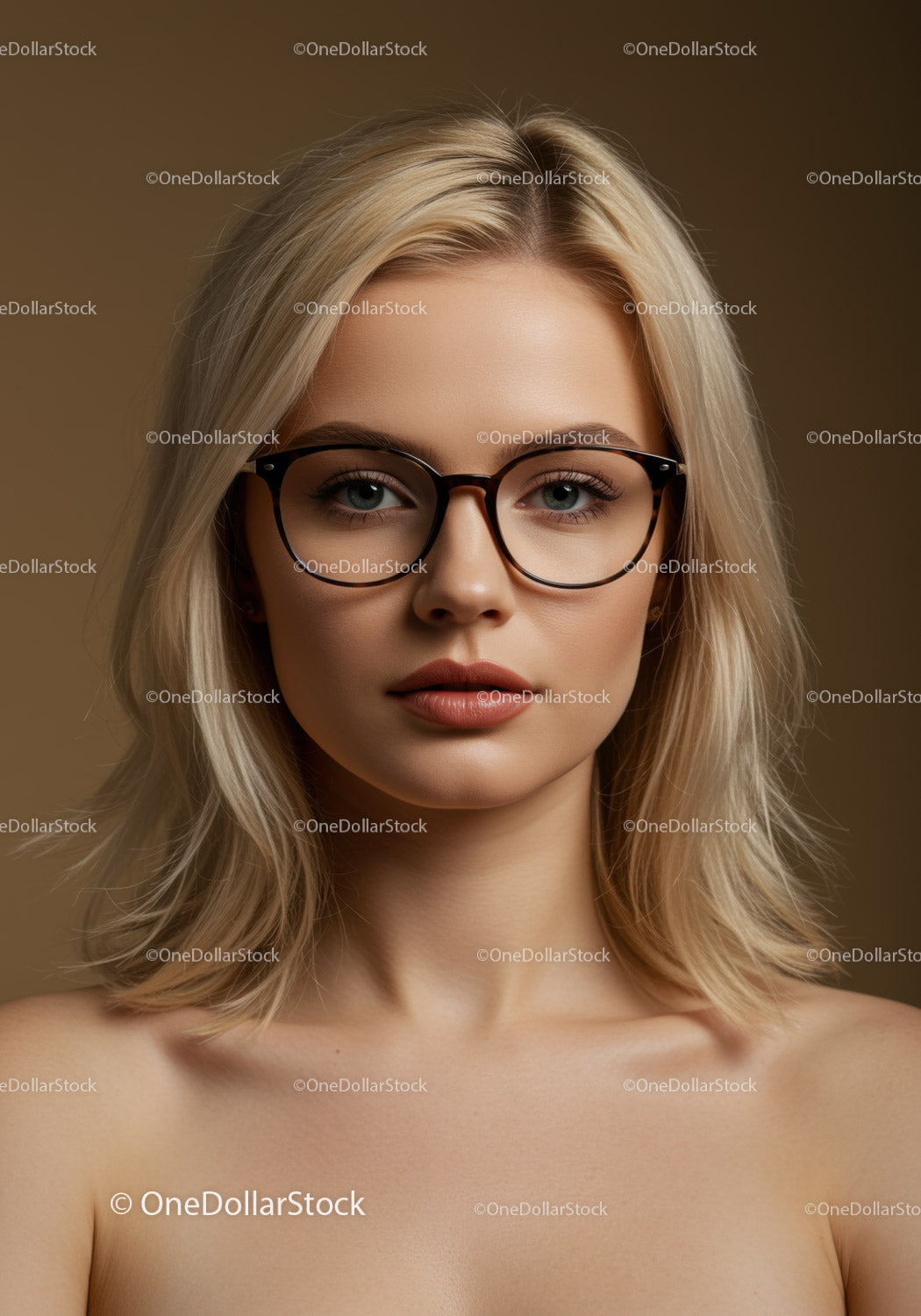 Elegancka blondynka w okularach na przytulnym portrecie