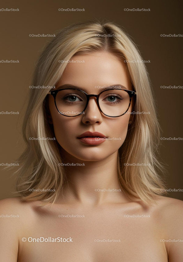 Elegant Blonde Woman Wearing Glasses in Cozy Portrait