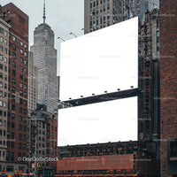 Blank Dual Billboards in Urban Cityscape with Skyscrapers