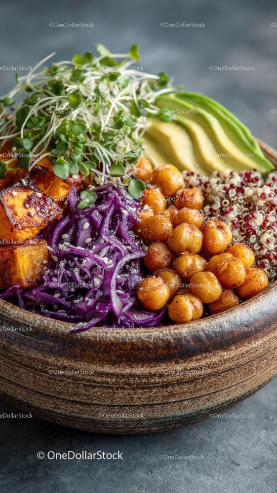 Colorful Vegetable and Chickpea Salad in Rustic Bowl