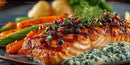 Gourmet Grilled Salmon with Berry Sauce and Fresh Vegetables