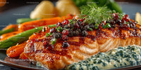 Gourmet Grilled Salmon with Berry Sauce and Fresh Vegetables