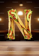 Letter N Formed by Chicken Tacos with Fresh Veggies