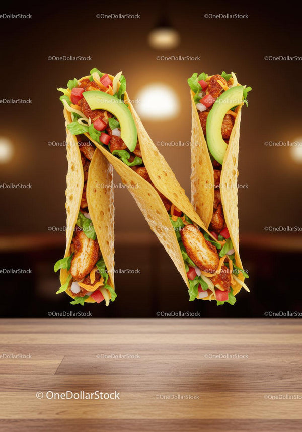 Letter N Formed by Chicken Tacos with Fresh Veggies
