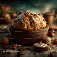 Oatmeal Raisin Cookie in Wooden Bowl with Walnuts and Dried Oats