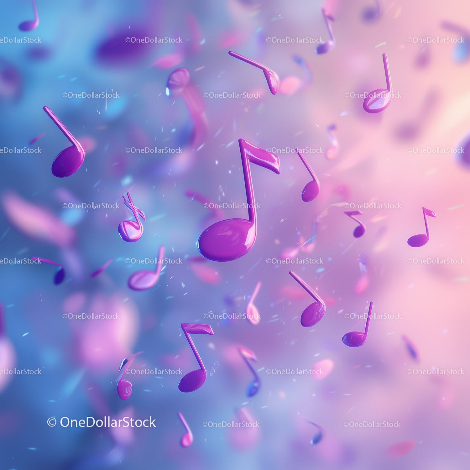 Colorful Floating Musical Notes in Abstract Digital Art