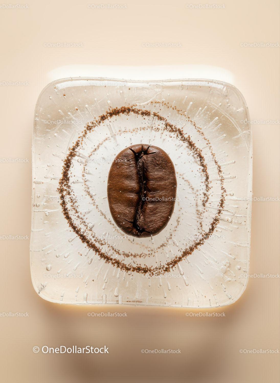 Single Coffee Bean Encased in Clear Ice Cube