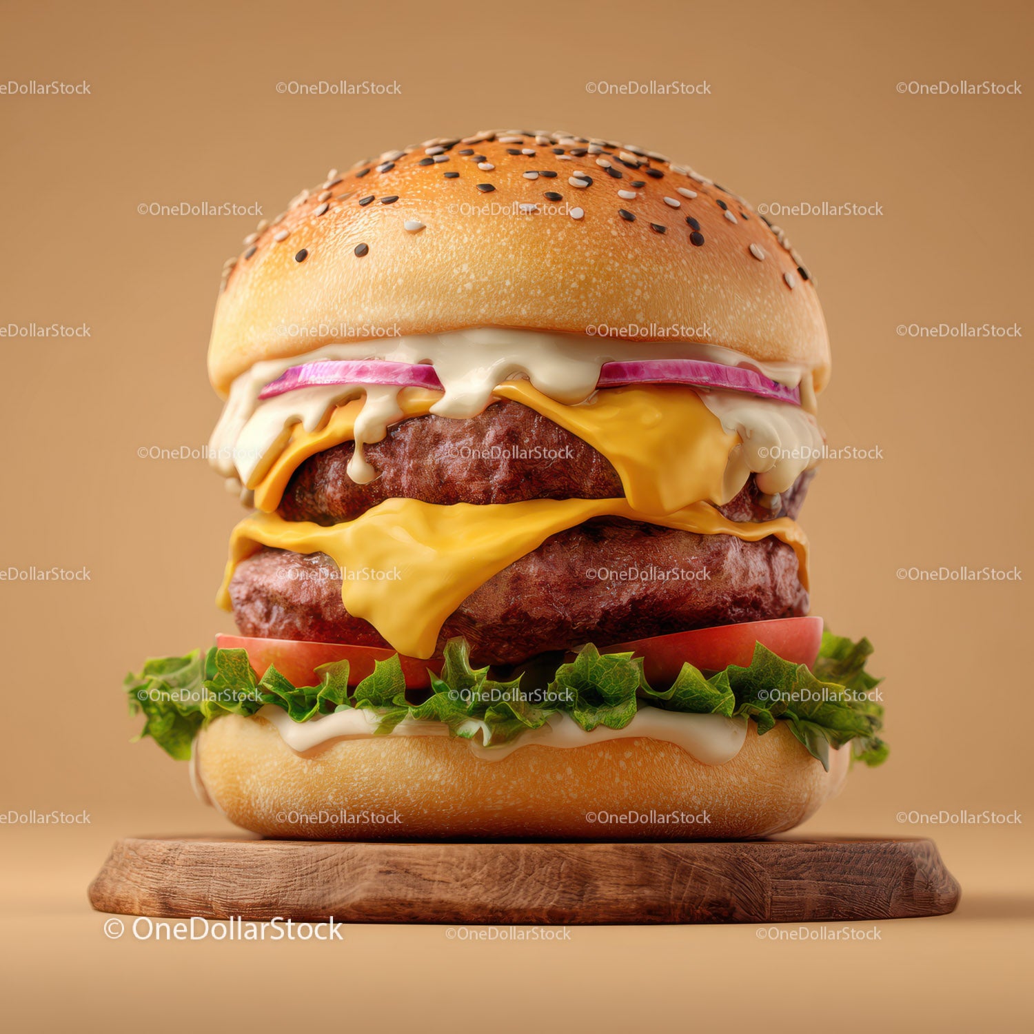 Juicy Double Beef Cheeseburger with Fresh Vegetables and Melty Cheese