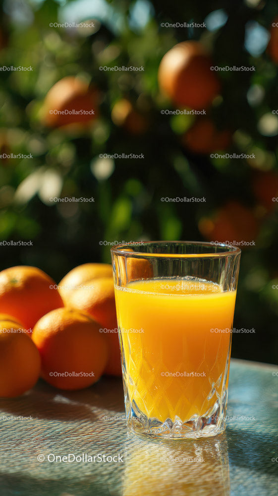 Fresh Orange Juice with Ripe Oranges in Outdoor Setting