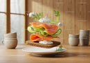Fresh salmon and cucumber open sandwich with cream cheese